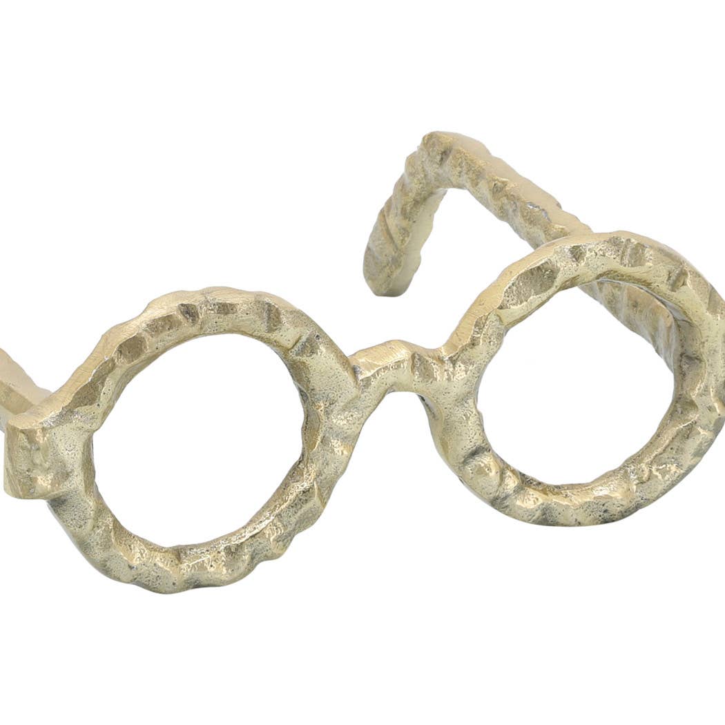 Gold 7 in. Metal Abstract Round Glasses Sculpture