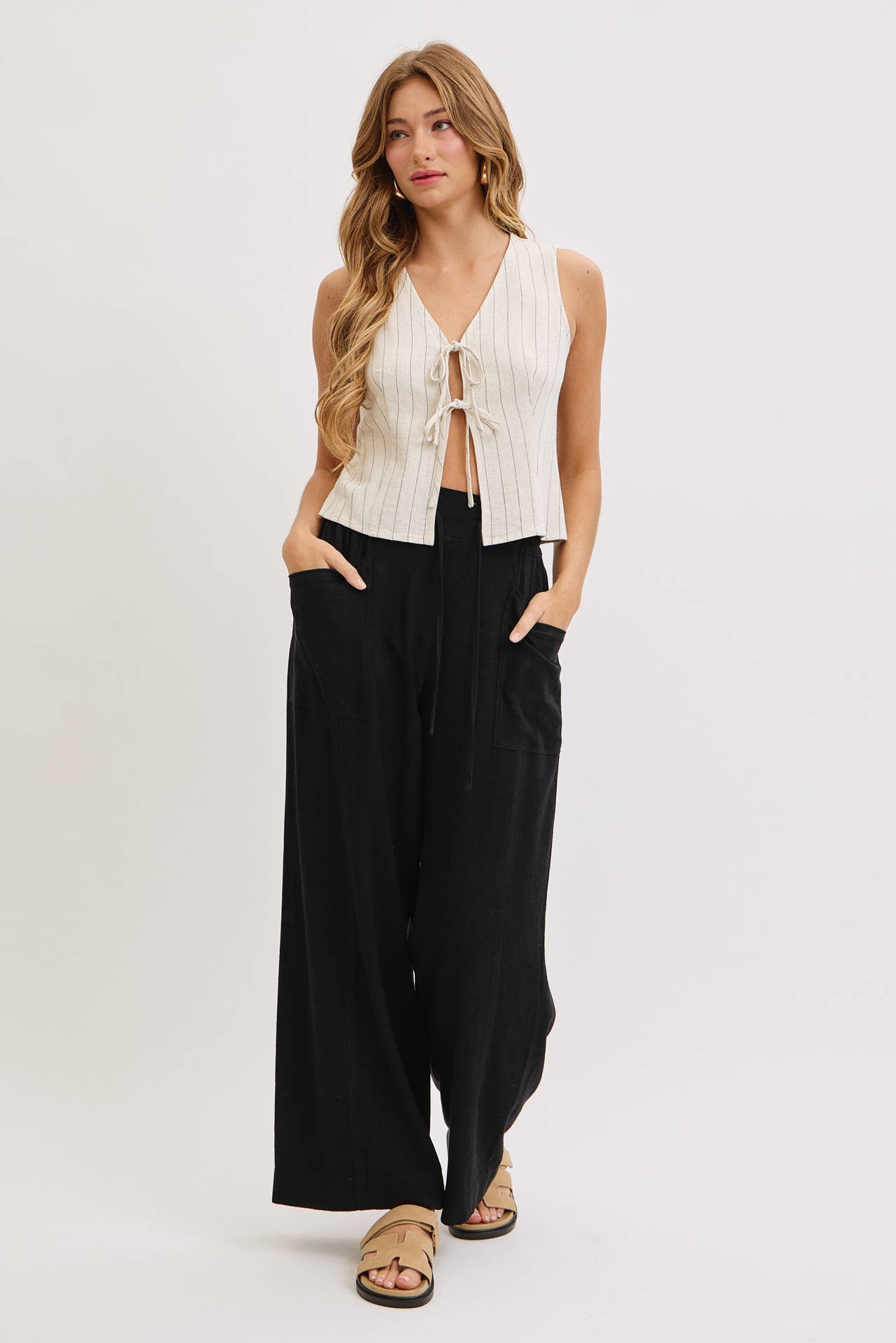 WIDE LEG TIE WAIST LINEN PANTS