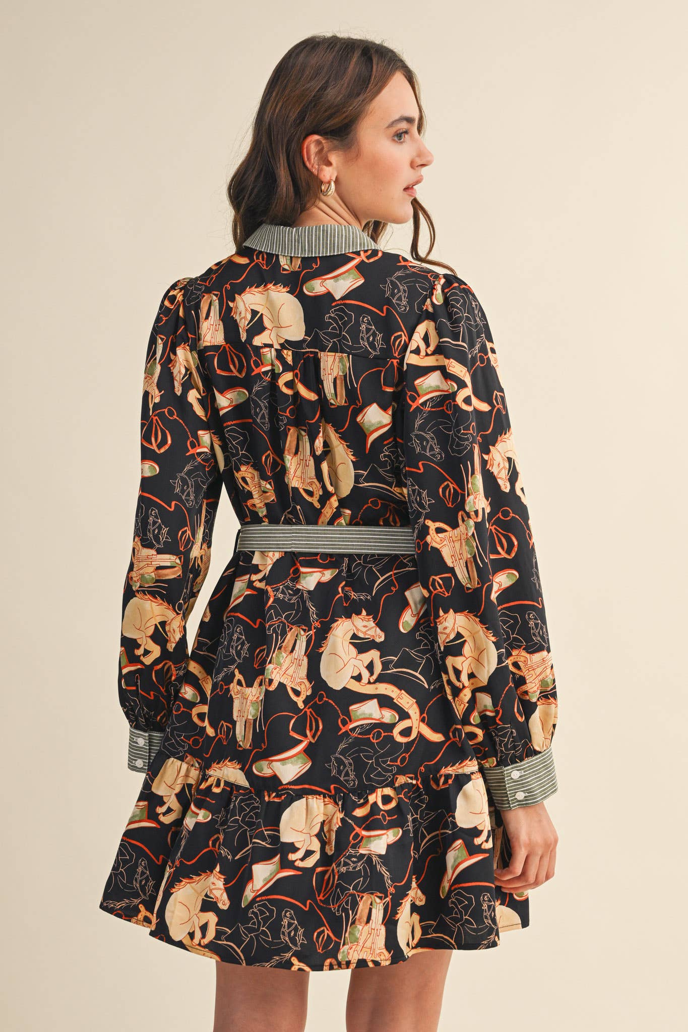 EXCLUSIVE MIXED PRINT BUTTON DOWN MINI DRESS