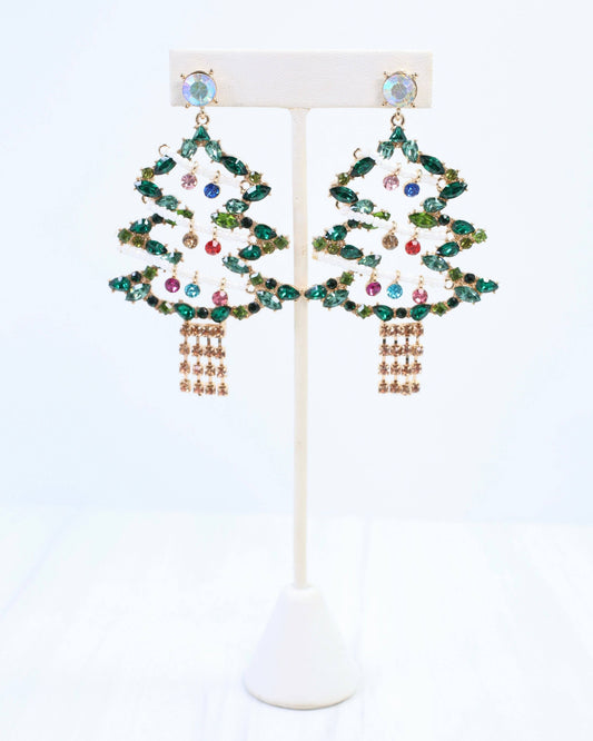 Jeweled Christmas Tree Earring Green