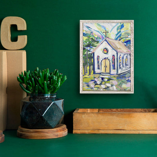 Church Abstract Blue Skies Mini Framed Canvas