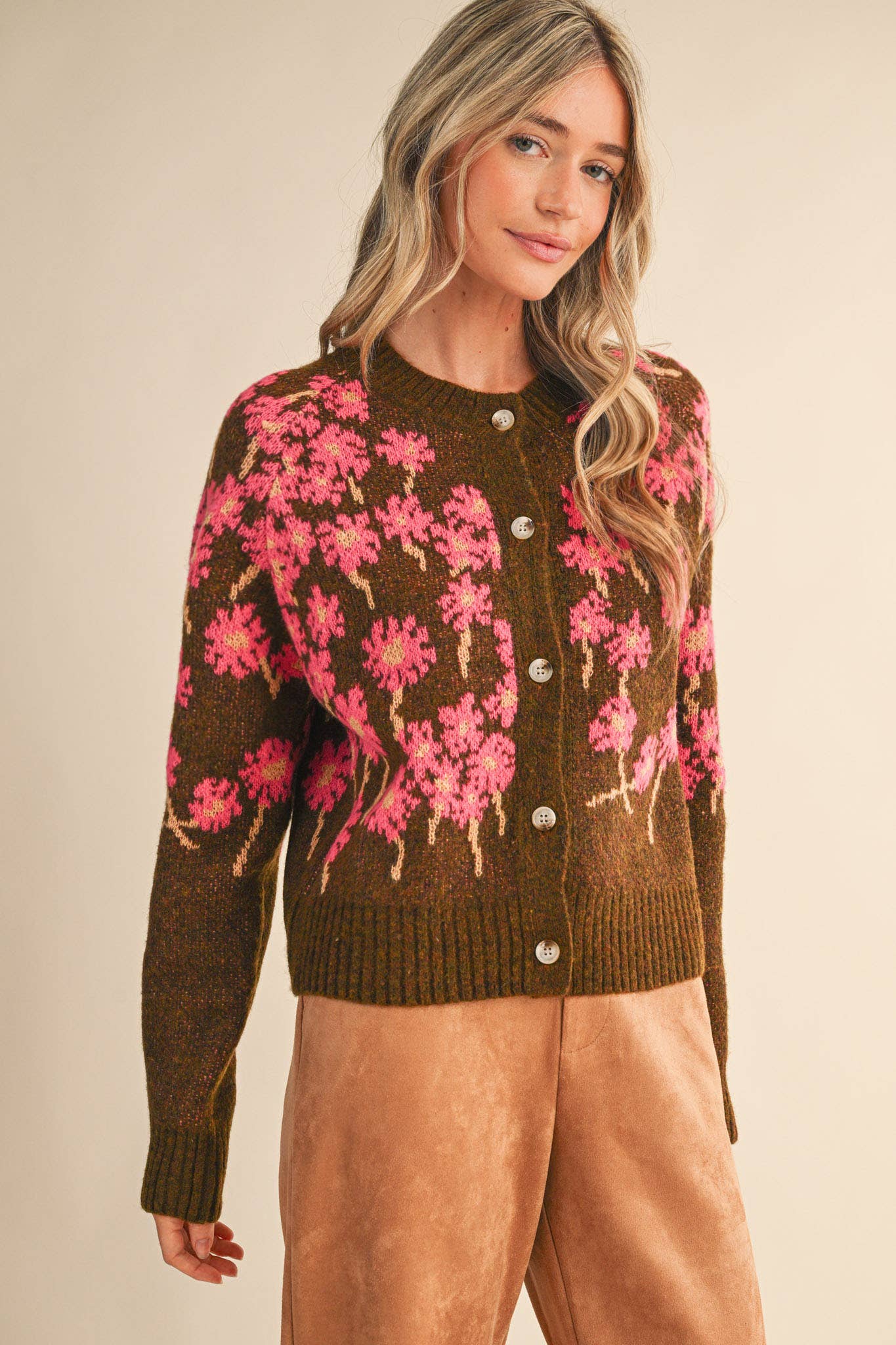 FLORAL KNIT BUTTON DOWN SWEATER CARDIGAN MSW11238