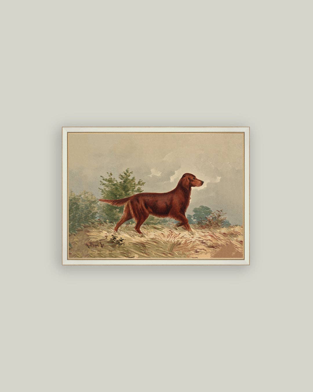 Standing Retriever Framed Antique Art