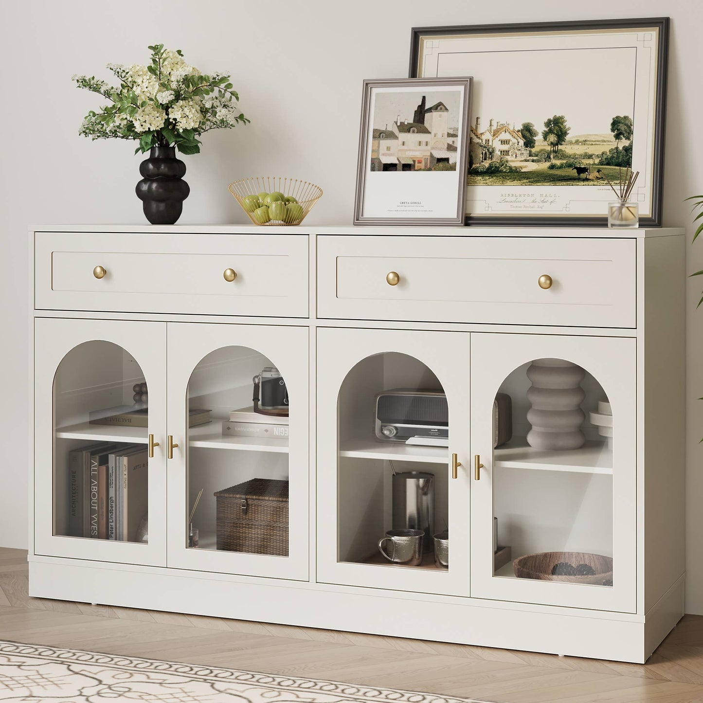 Sideboard Buffet Cabinet with Storage, Wood Coffee Bar Table