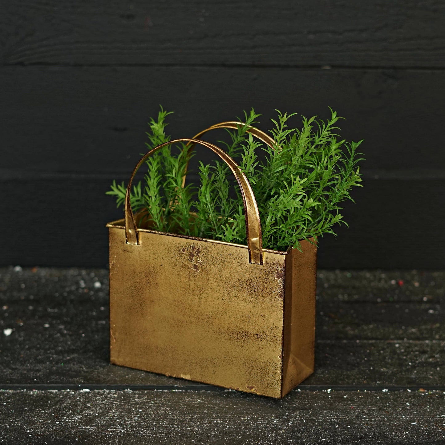 570505- Distressed Metal Tote Bag-10Hx8Wx4T-Antique Gold-