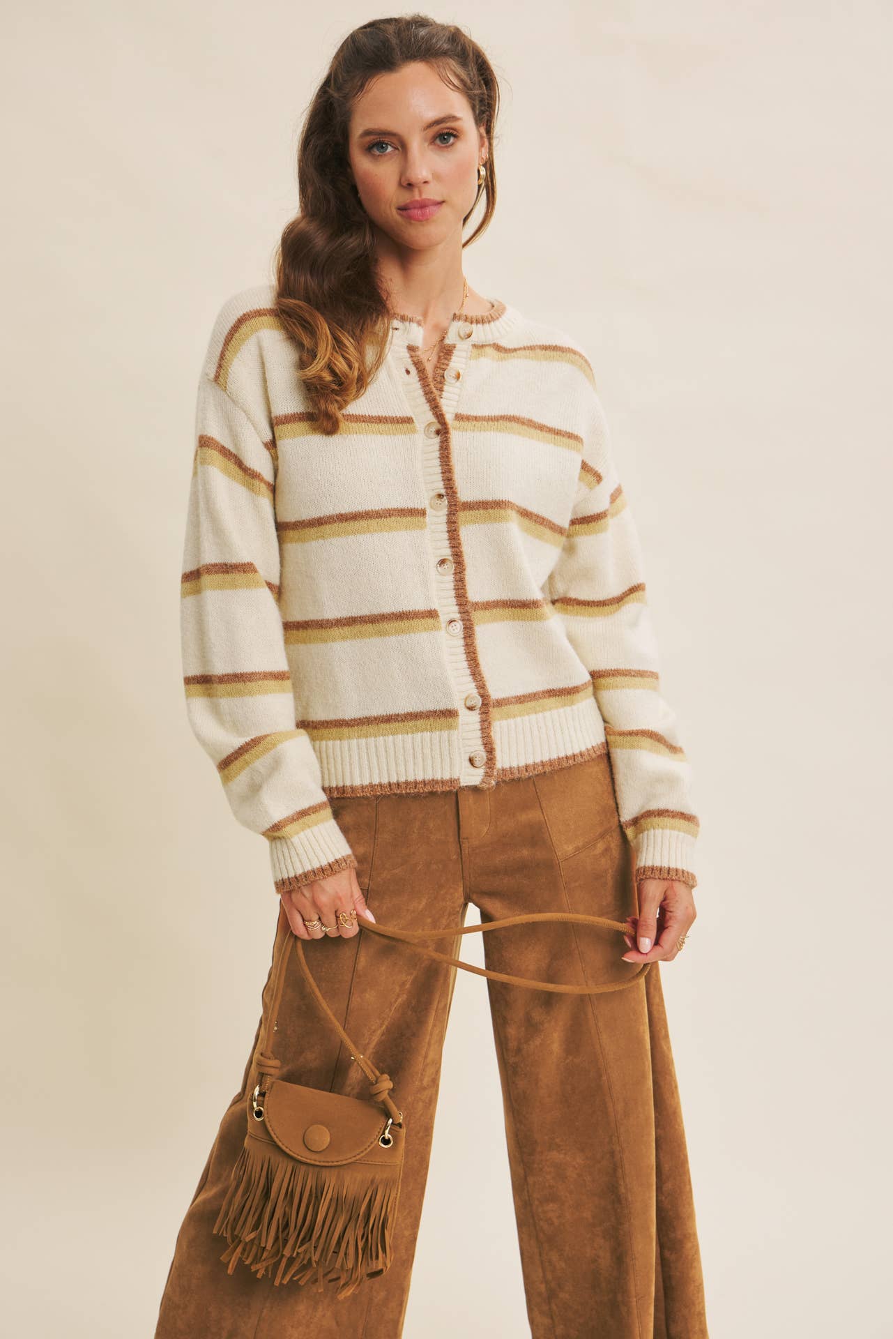 COZY CHARM TO AUTUMN PLAN STRIPE CARDIGAN