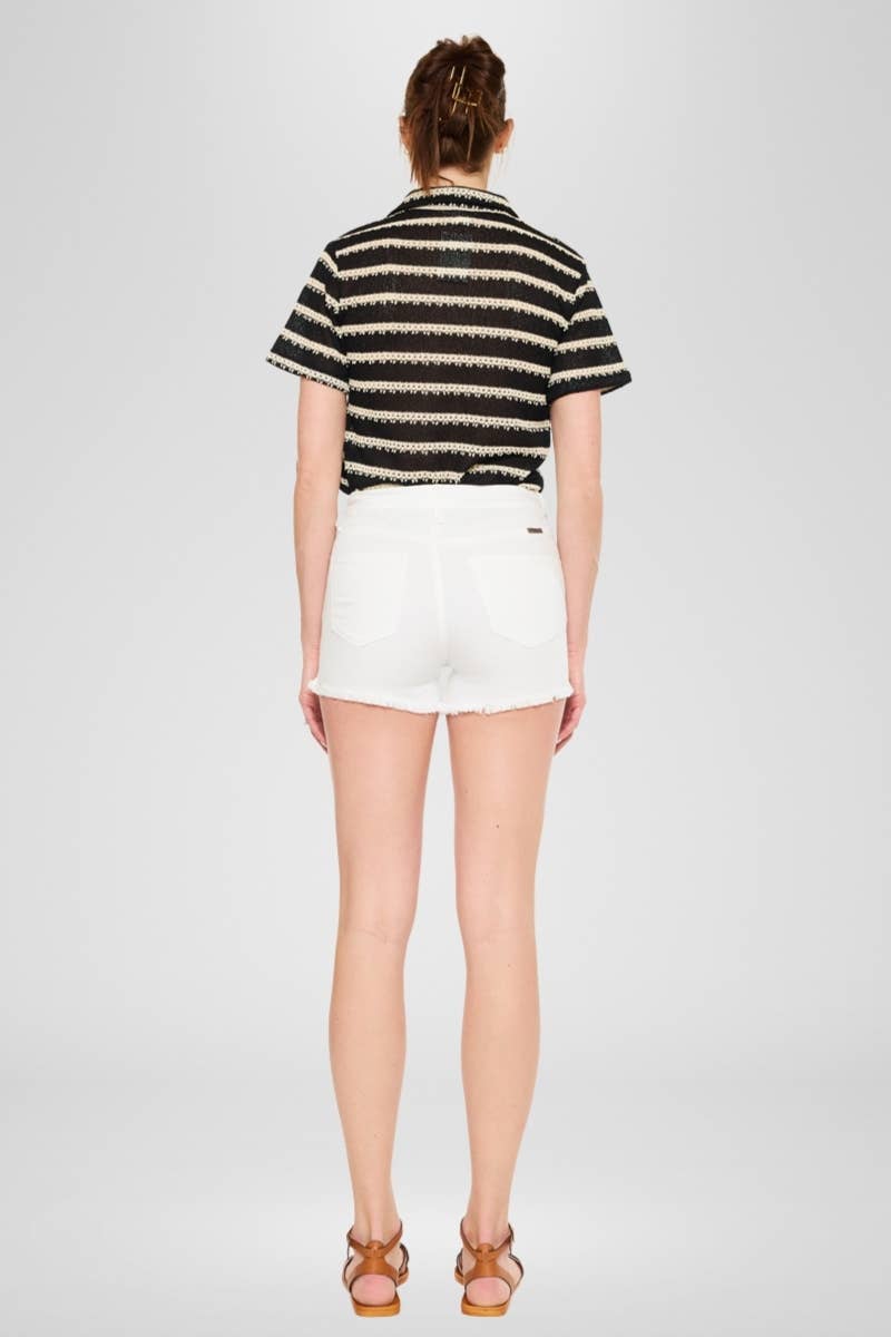 HIGH RISE WHITE DENIM SHORTS-KC70057WT