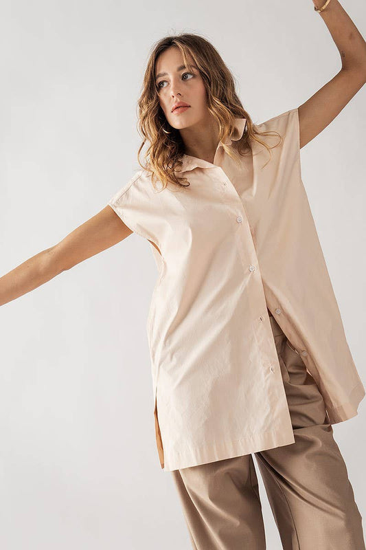 Short Sleeve Button-Up Tunic Top