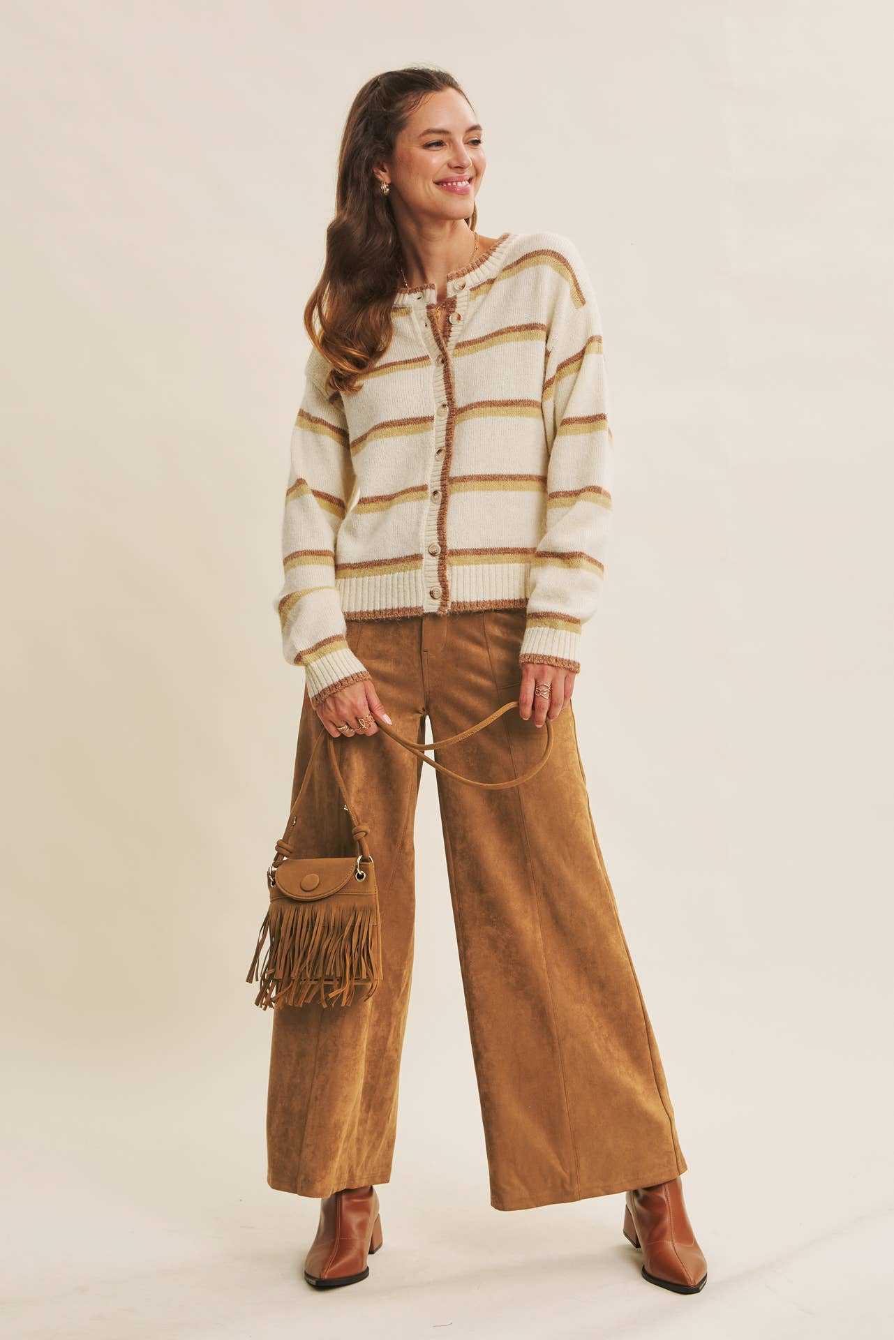 COZY CHARM TO AUTUMN PLAN STRIPE CARDIGAN