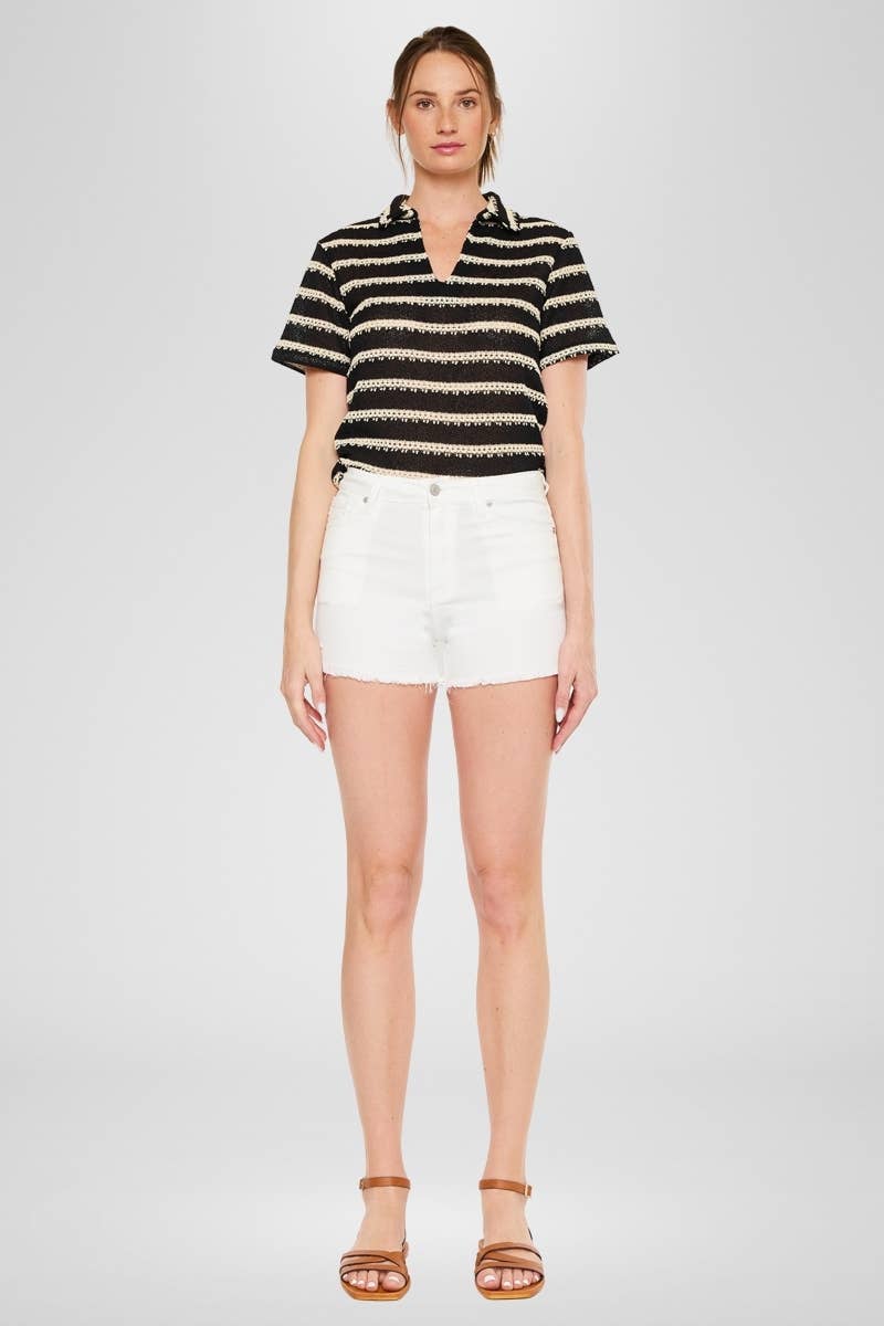 HIGH RISE WHITE DENIM SHORTS-KC70057WT