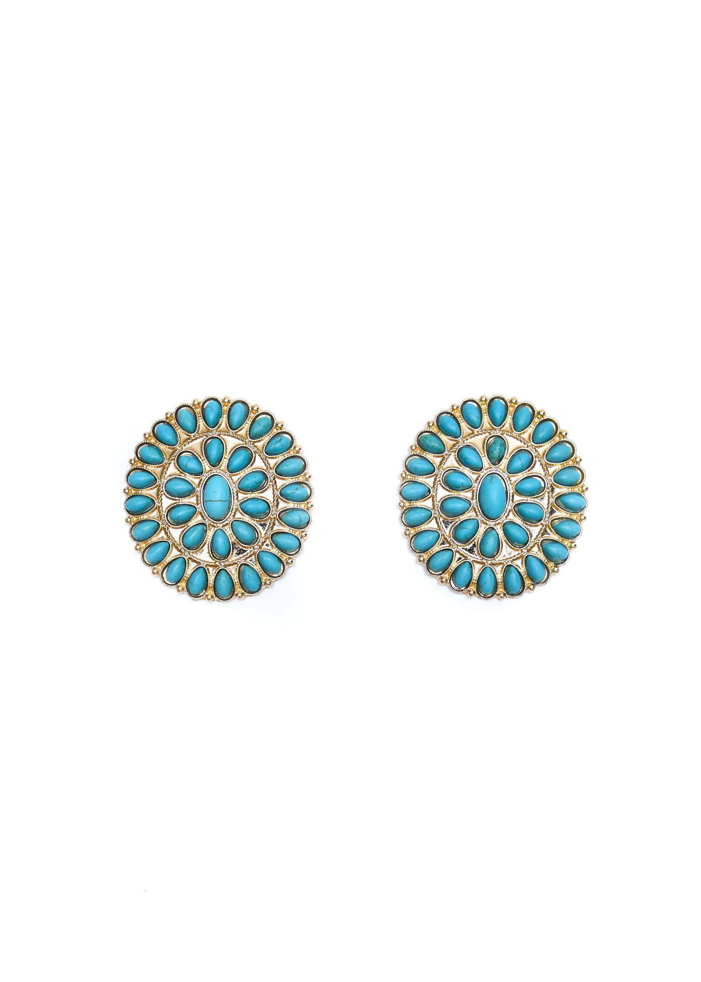 Large Gold and Turquoise Cluster Post Earring
