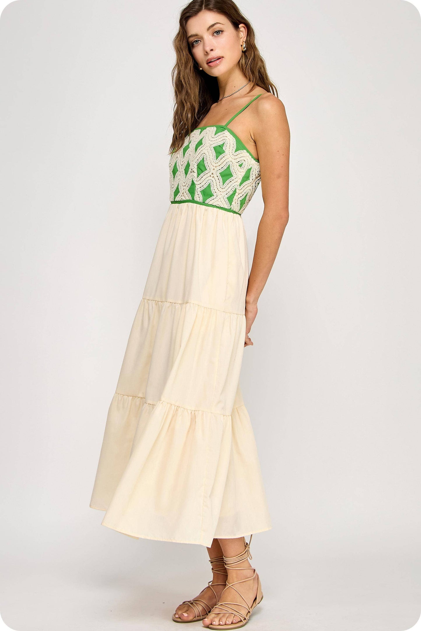 Contrast Diamond Crochet Midi Dress