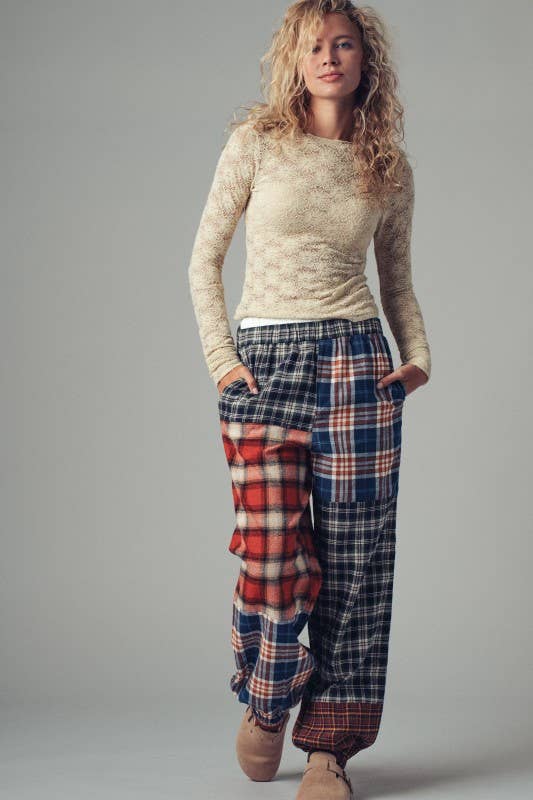 Mixed Plaid Patchwork Boho Jogger Pants