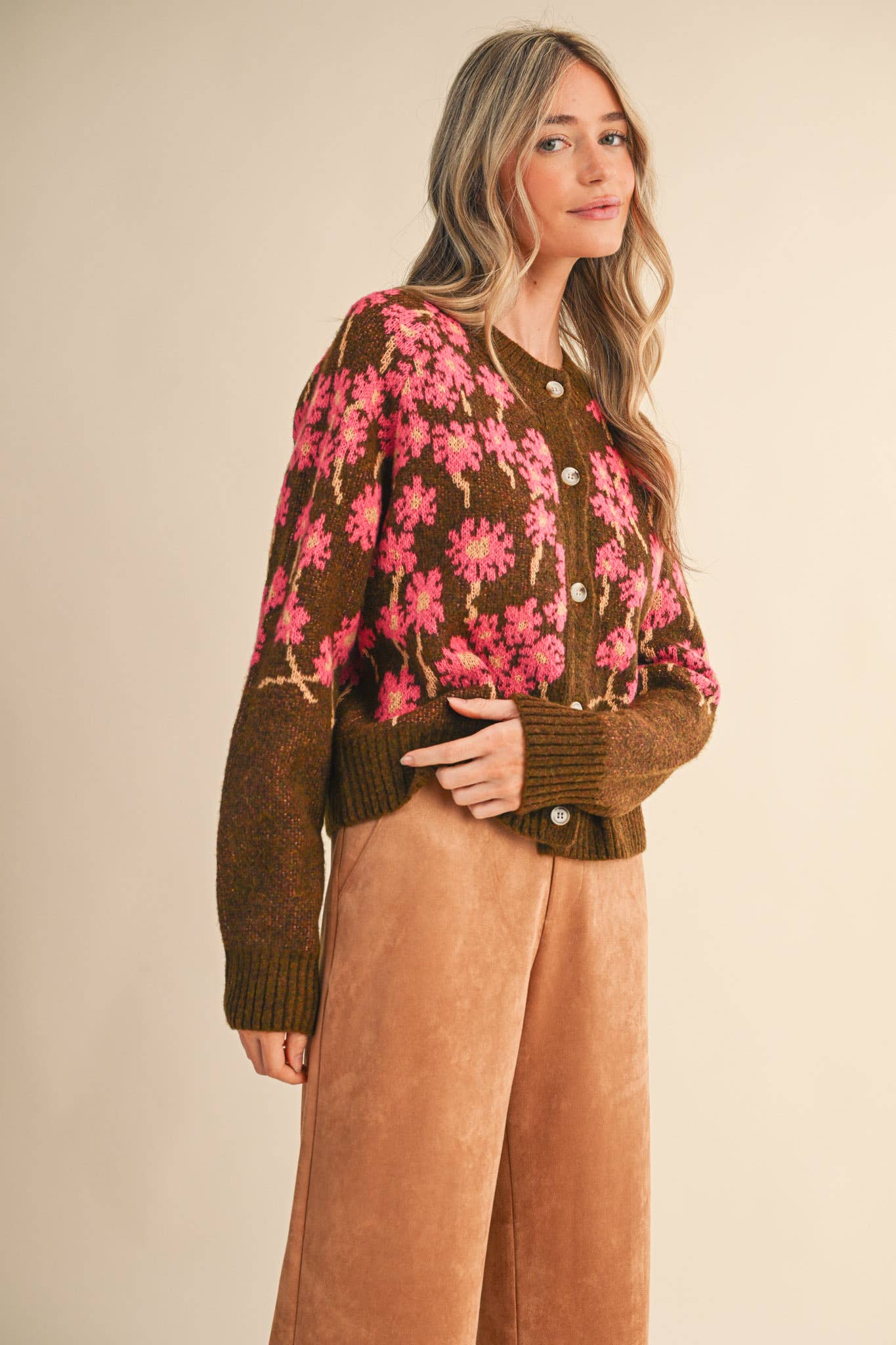FLORAL KNIT BUTTON DOWN SWEATER CARDIGAN MSW11238