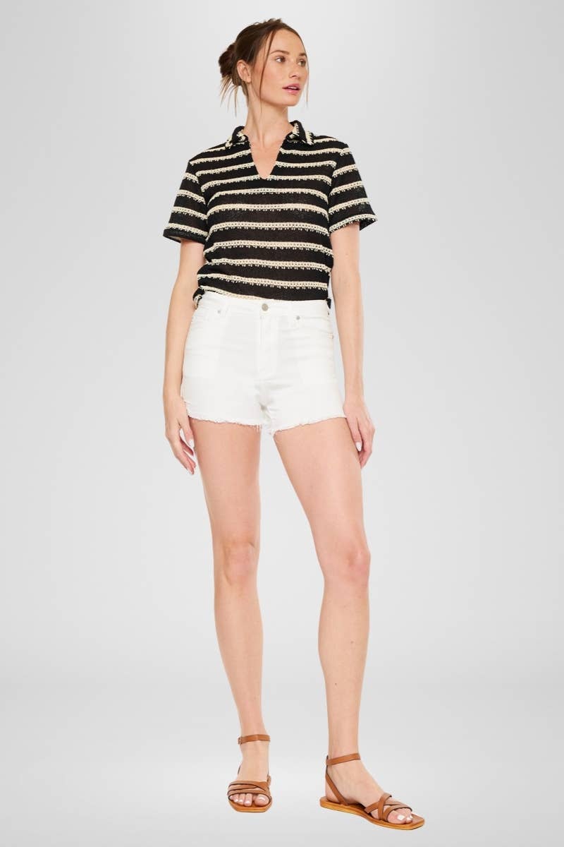 HIGH RISE WHITE DENIM SHORTS-KC70057WT