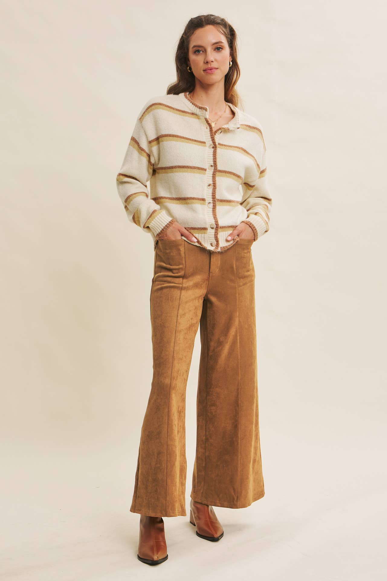 COZY CHARM TO AUTUMN PLAN STRIPE CARDIGAN