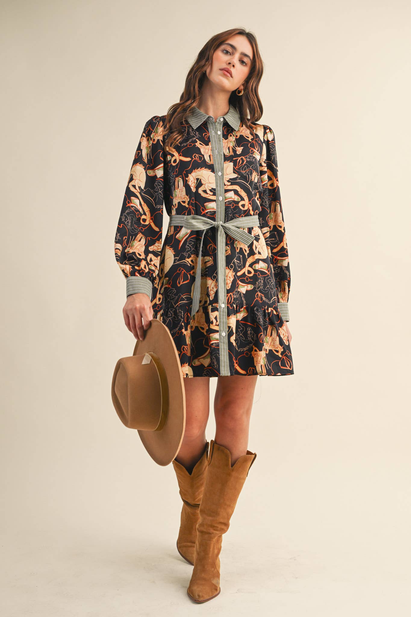 EXCLUSIVE MIXED PRINT BUTTON DOWN MINI DRESS
