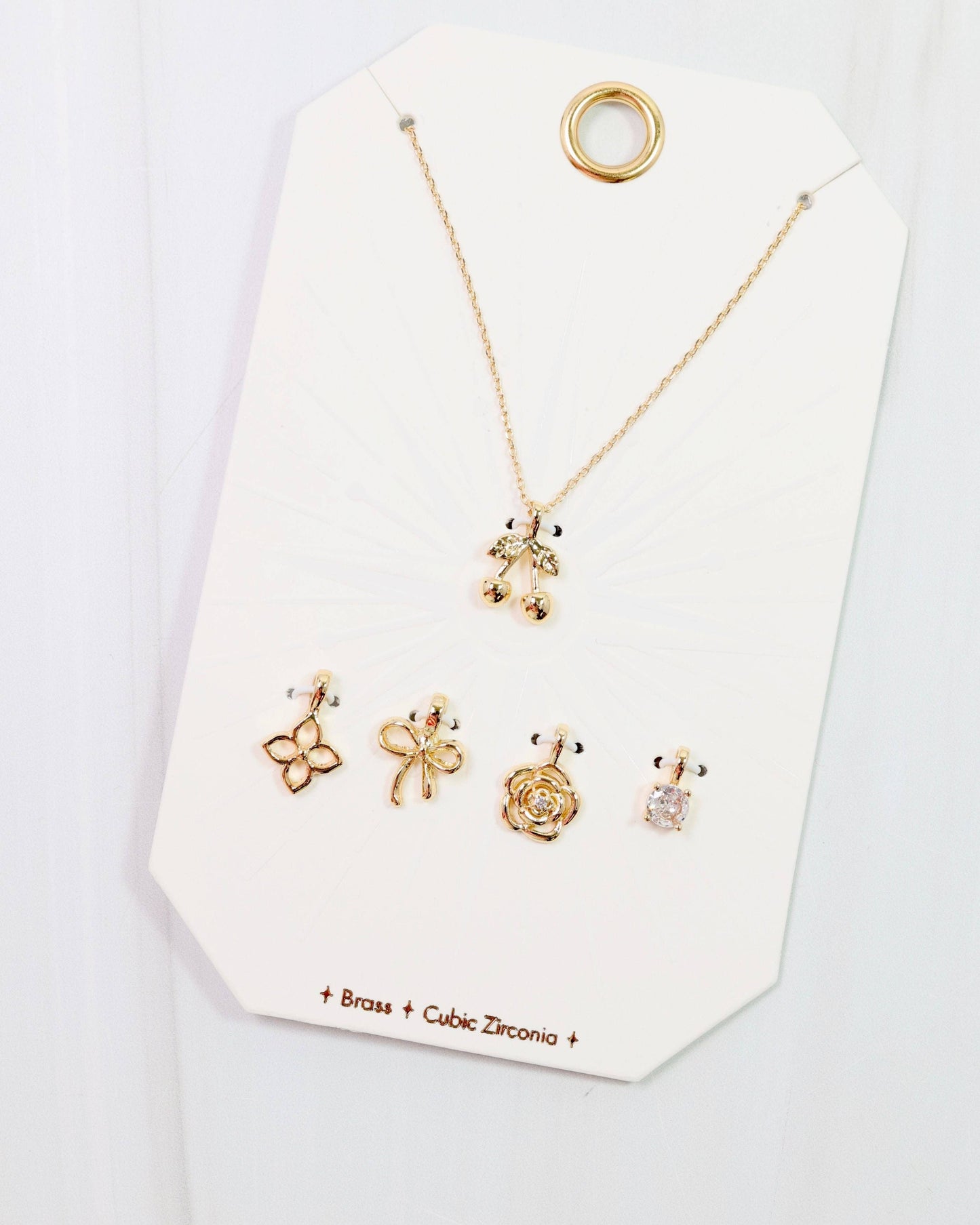 Cherry on Top Charm Necklace Set Gold