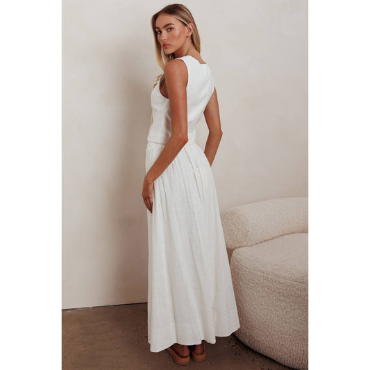 White Button Detail Vest & Maxi Skirt Set