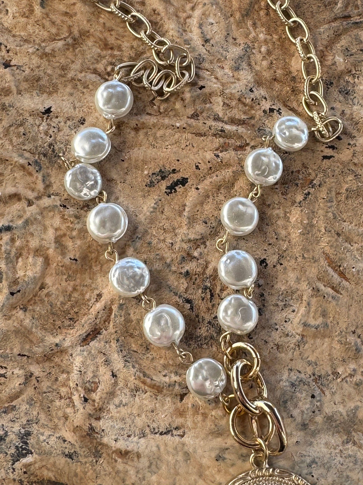 Majesty Bee Medallion Pearl Coin Necklace