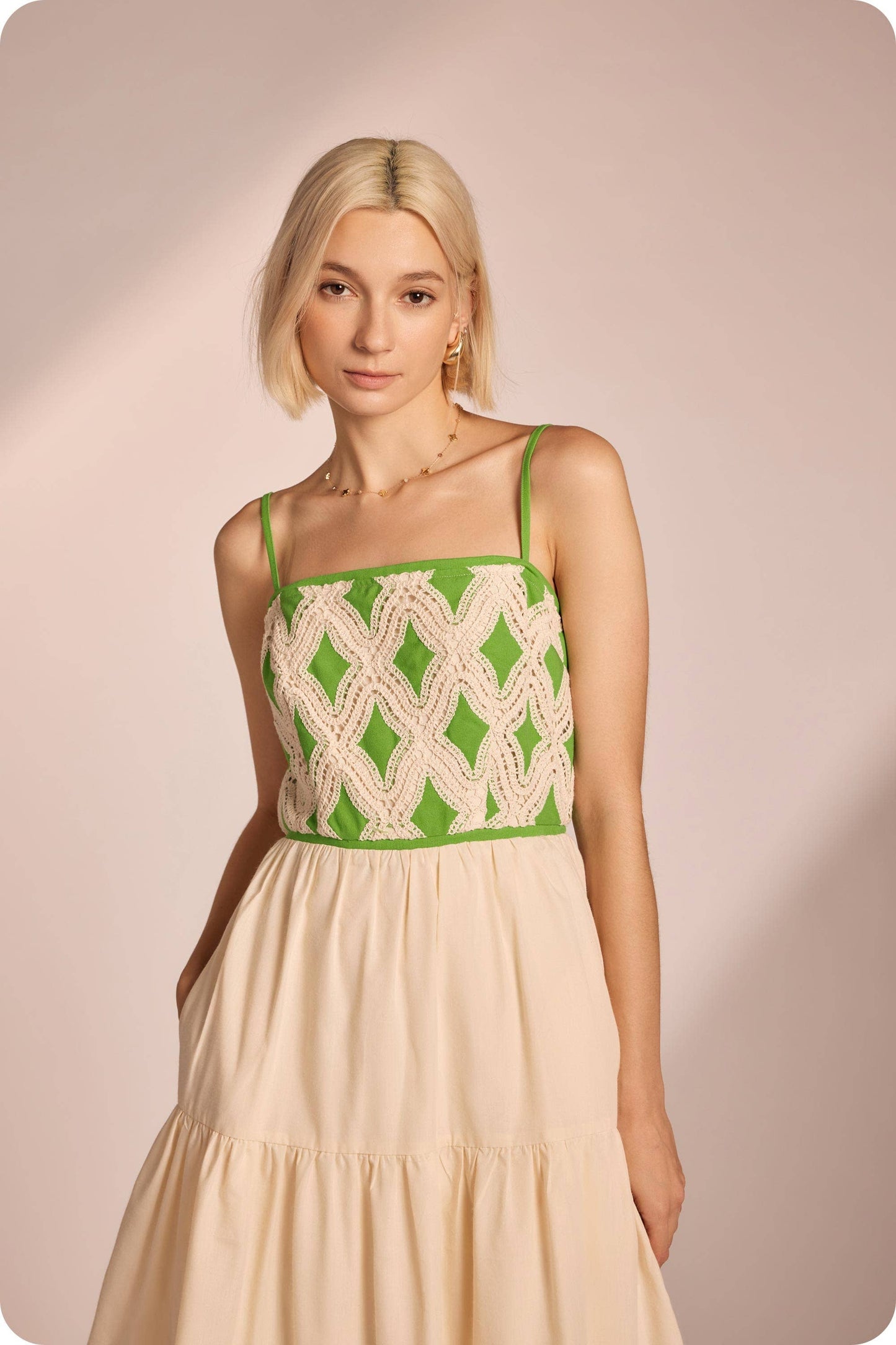 Contrast Diamond Crochet Midi Dress