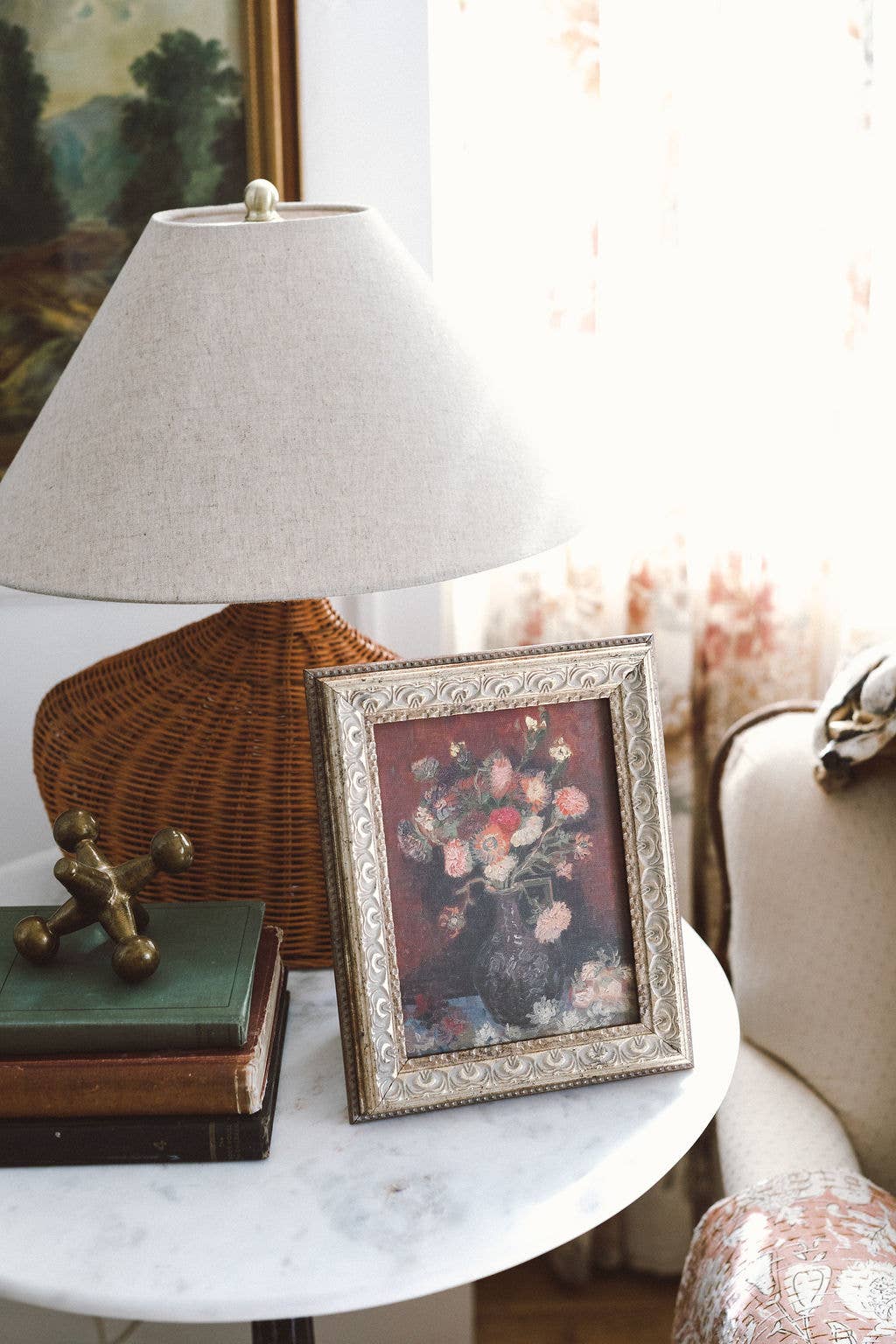 Chinese Asters and Gladioli Framed Antique Art