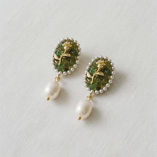 Artisan Floral Pearl Dangle Earrings