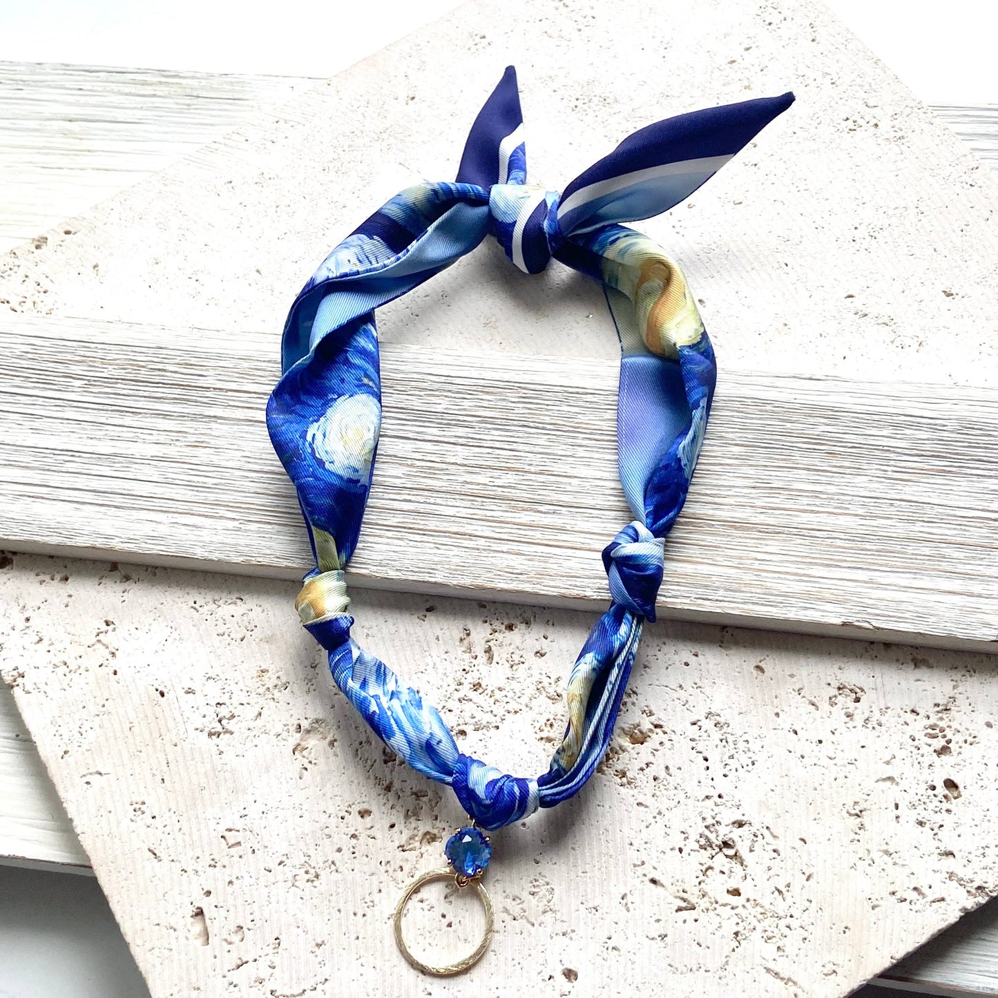Scarf necklace knotted Lord’s Prayer Van Gogh starry night