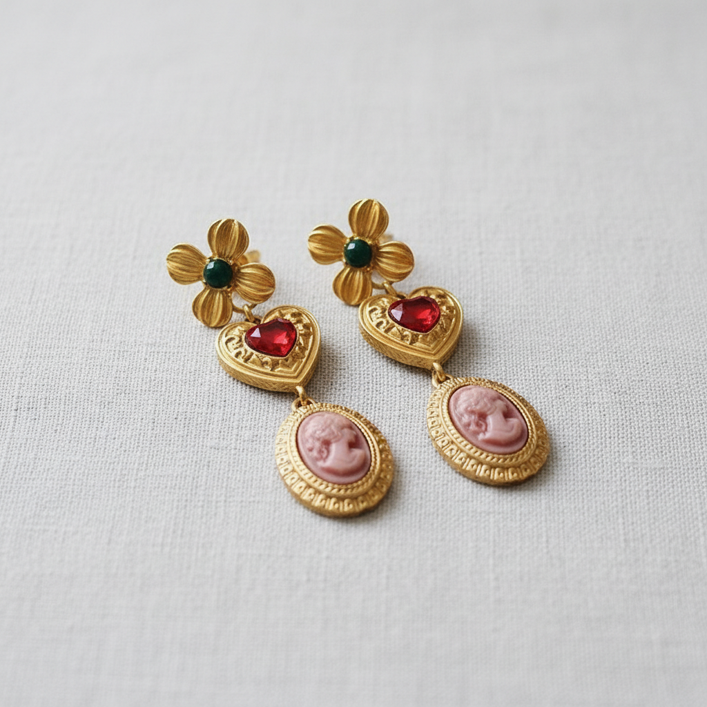 Heart Floral Silver Stud Earrings