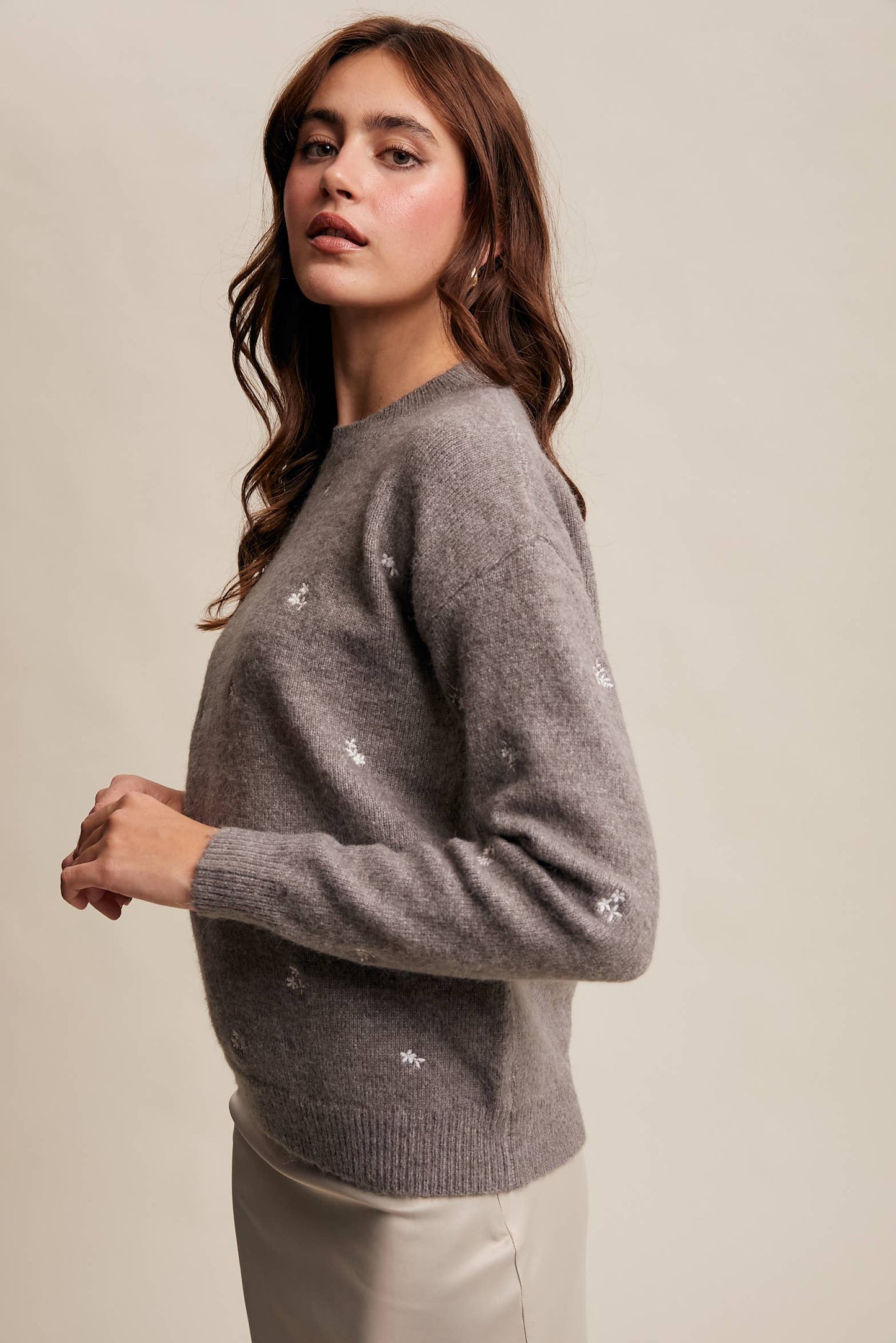 Embroidered Dot Knit Sweater