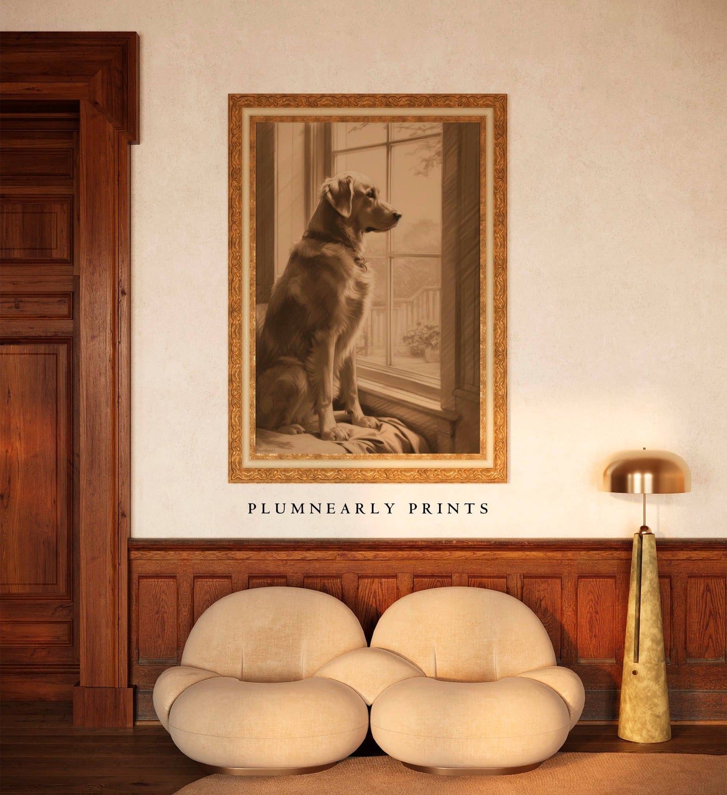 Golden Retriever Dog Charcoal Drawing Art Print Poster 7