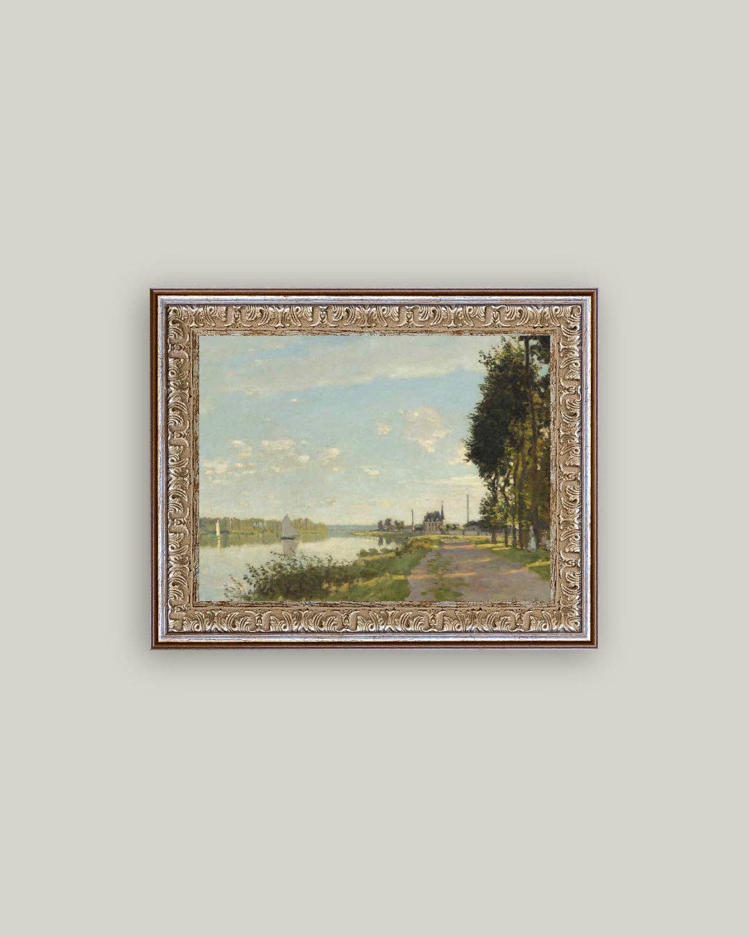 Riverside Walk Framed Antique Art