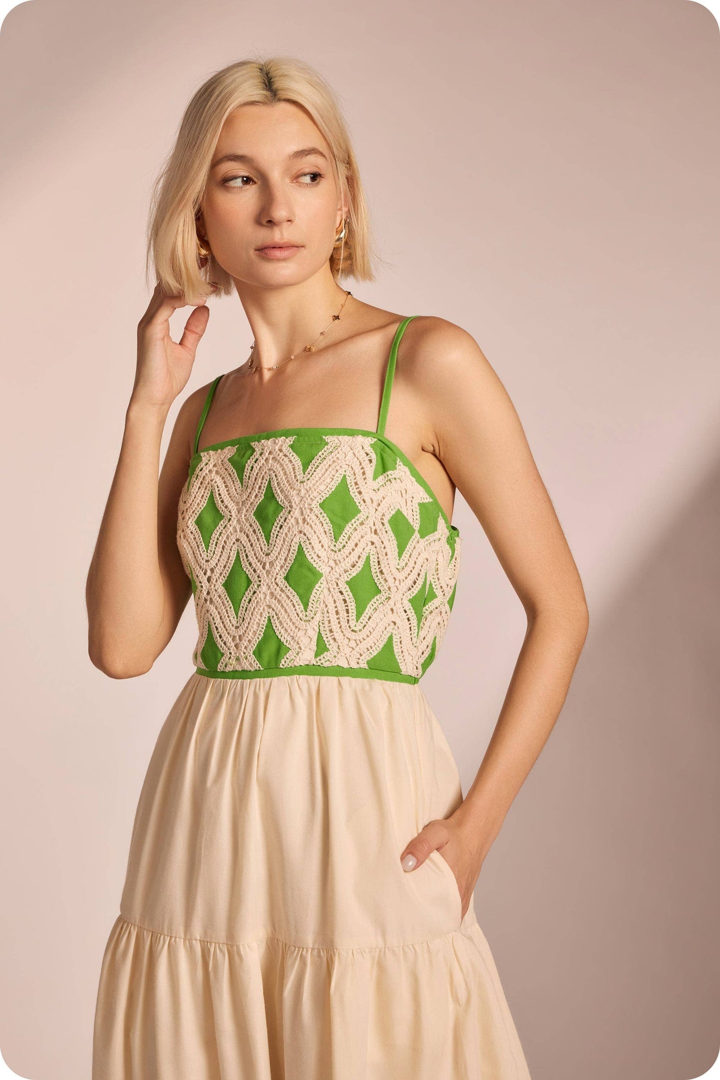 Contrast Diamond Crochet Midi Dress