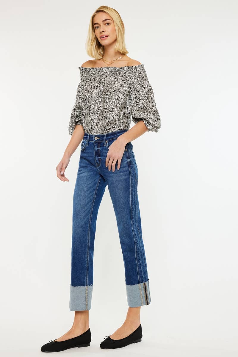 OPEN PACK MID RISE CROP STRAIGHT JEANS-KC7478D