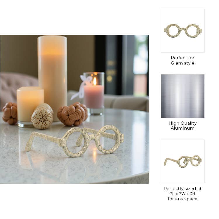 Gold 7 in. Metal Abstract Round Glasses Sculpture