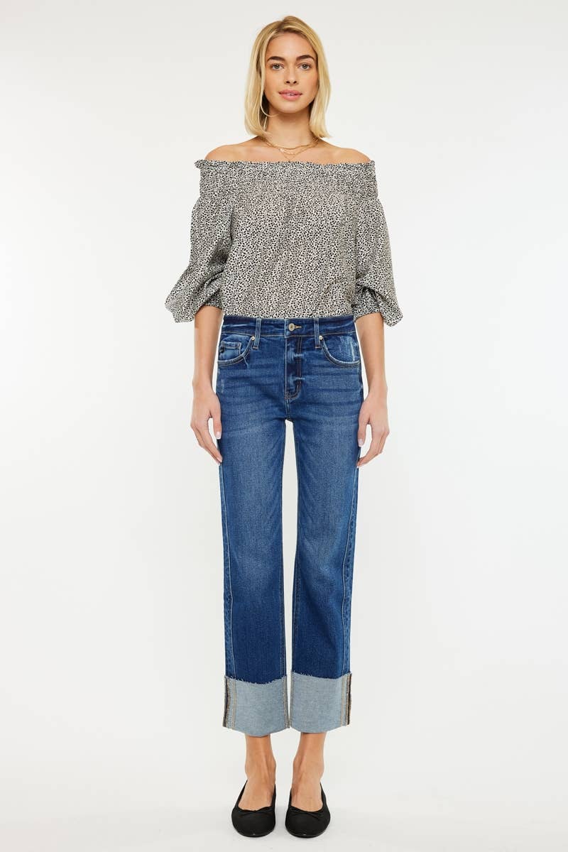 OPEN PACK MID RISE CROP STRAIGHT JEANS-KC7478D