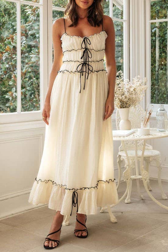 SPECIAL - Spaghetti strap strappy bow tie swing maxi sun dress