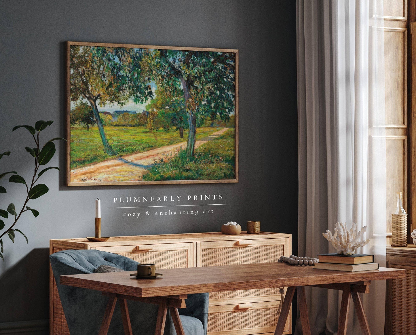 Yellow Green Landscape Oil Painting Framed Canvas Art 23