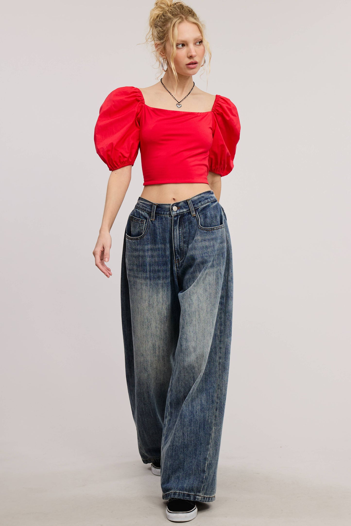 Stonewash Wide Leg Baggy Denim Jeans