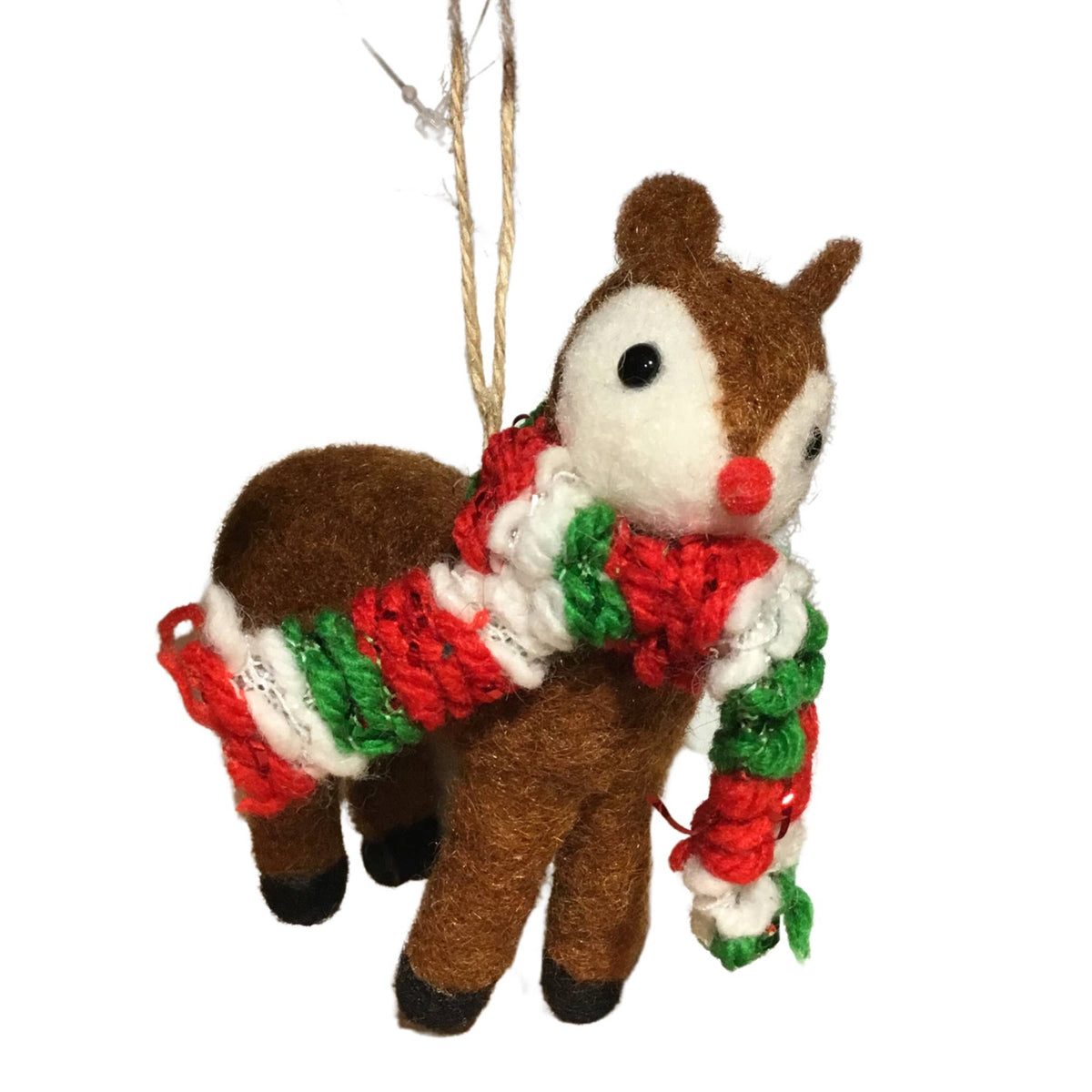 WOODLAND DEER W/ RED/WHITE/GREEN SCARF 4"