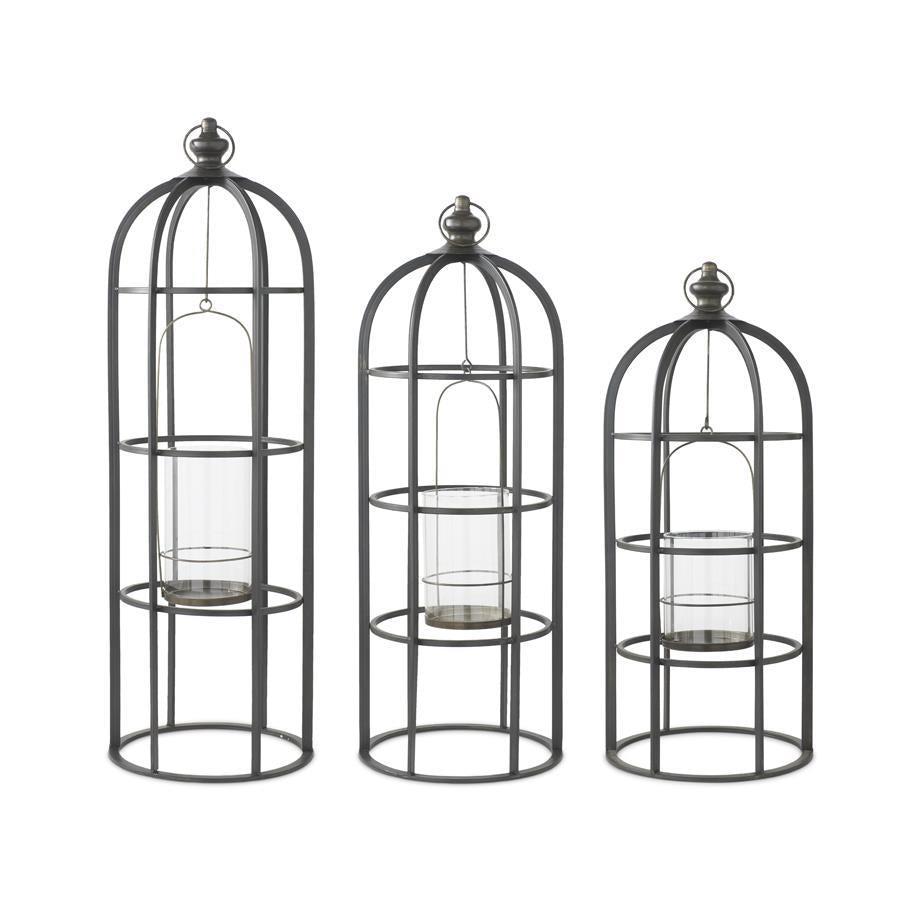 SM Metal Cage Lantern w/Glass Hurricane