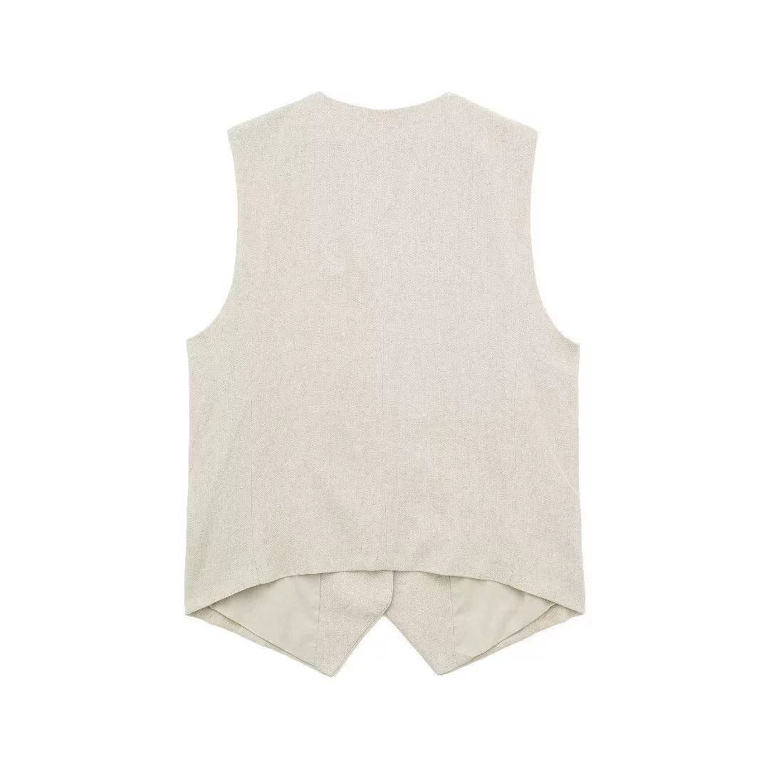 Ladies Solid Color V-Neck Vest And Vest/Shorts/Set 1052