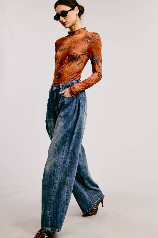 Stonewash Wide Leg Baggy Denim Jeans