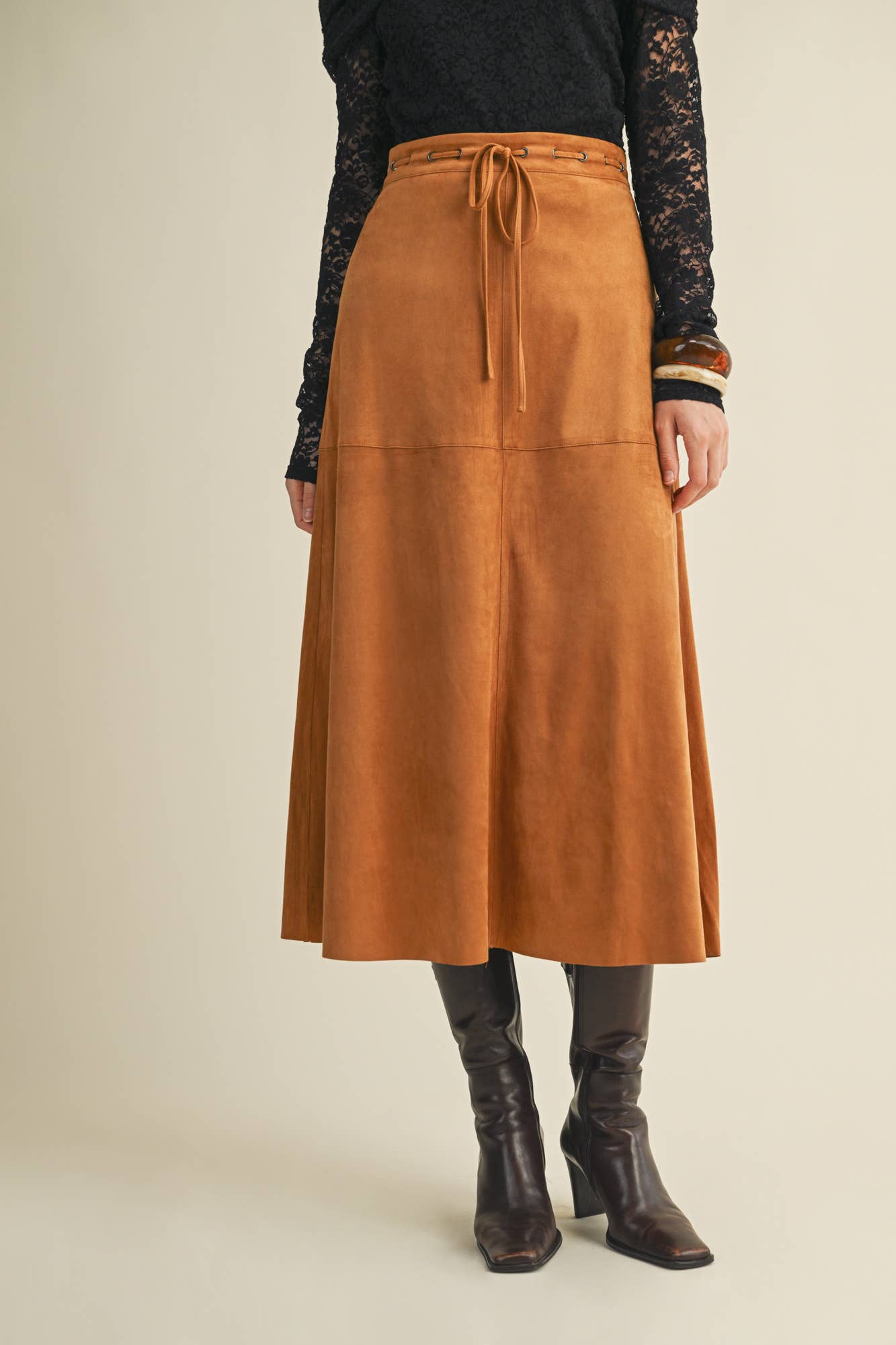 DRAWSTRING SUEDE A-LINE SKIRT