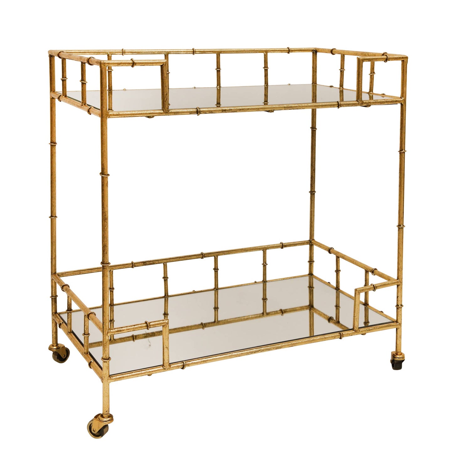 Gold 31x28 in. Metal Mirrored Top 2-Tier Gold Metal Bar Cart
