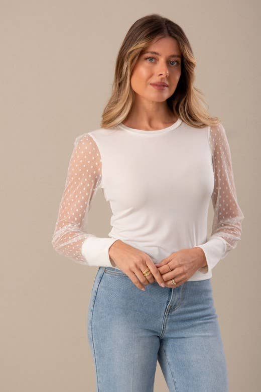 Mesh Top with Tulle Sleeves