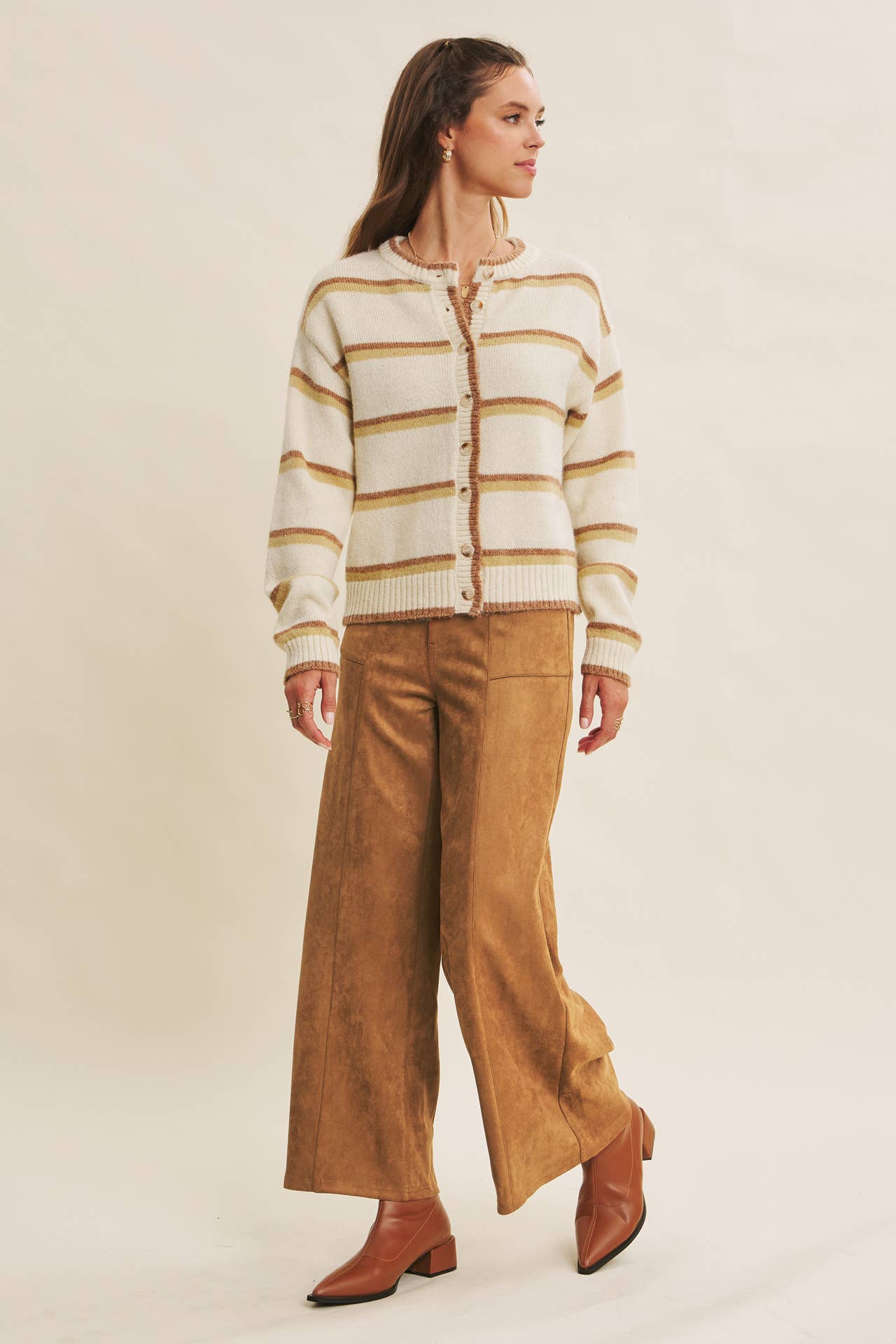 COZY CHARM TO AUTUMN PLAN STRIPE CARDIGAN