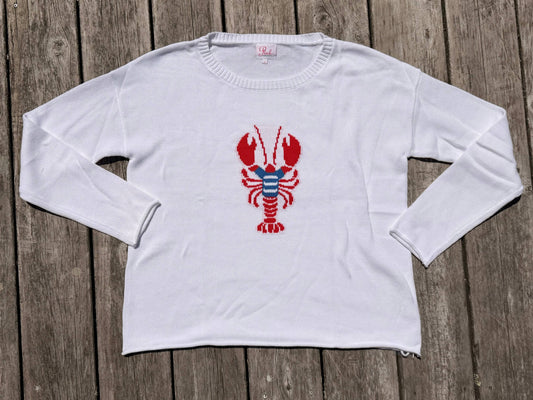 Lobster in Stripe Tee Boxy Cotton Sweater in White