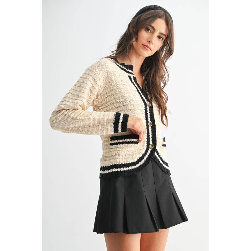 Classic Knit Cardigan Wtin Contrast Trim