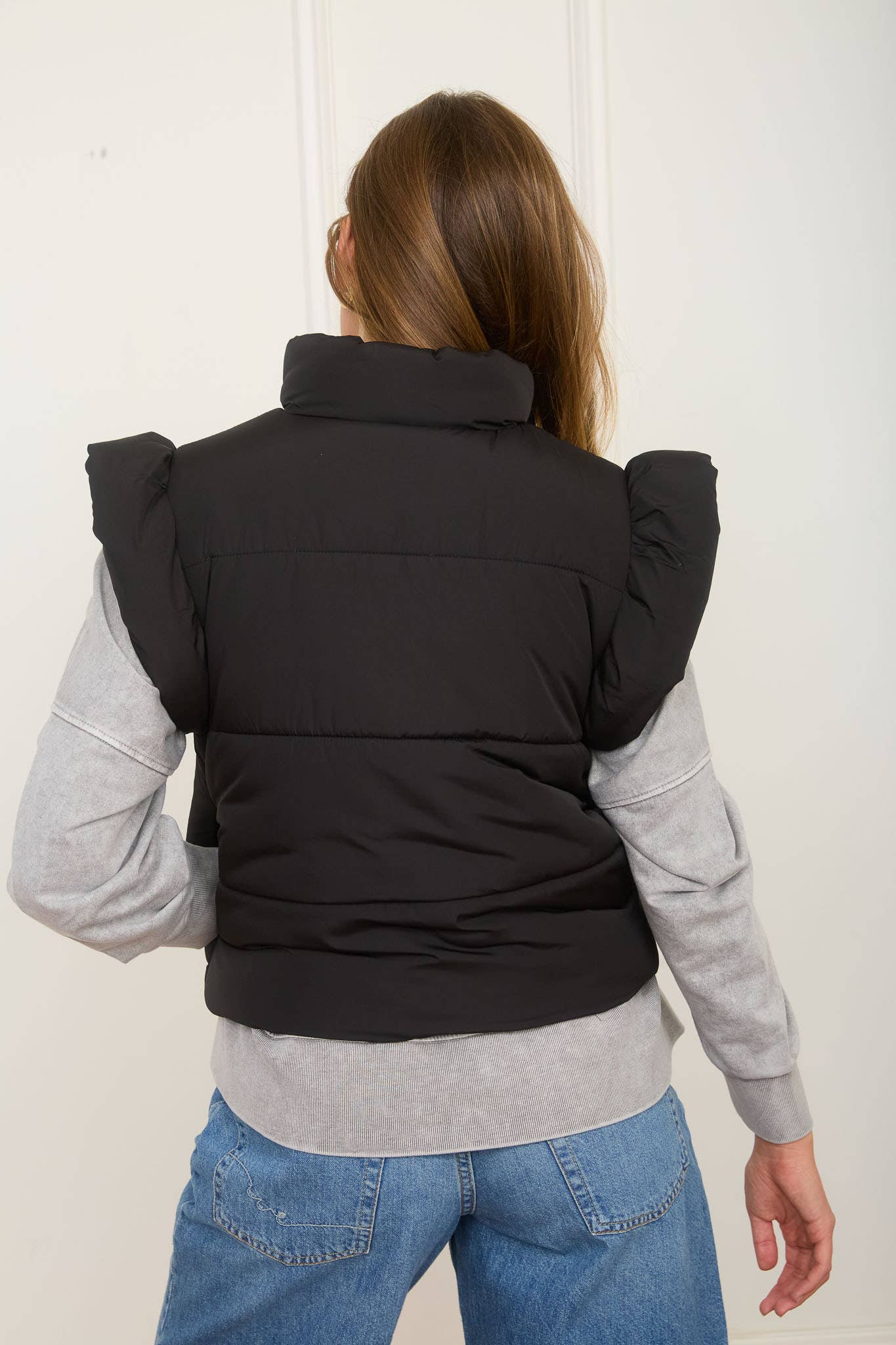 Flutter Sleeve Bow Detail Puffer Vest - Navy